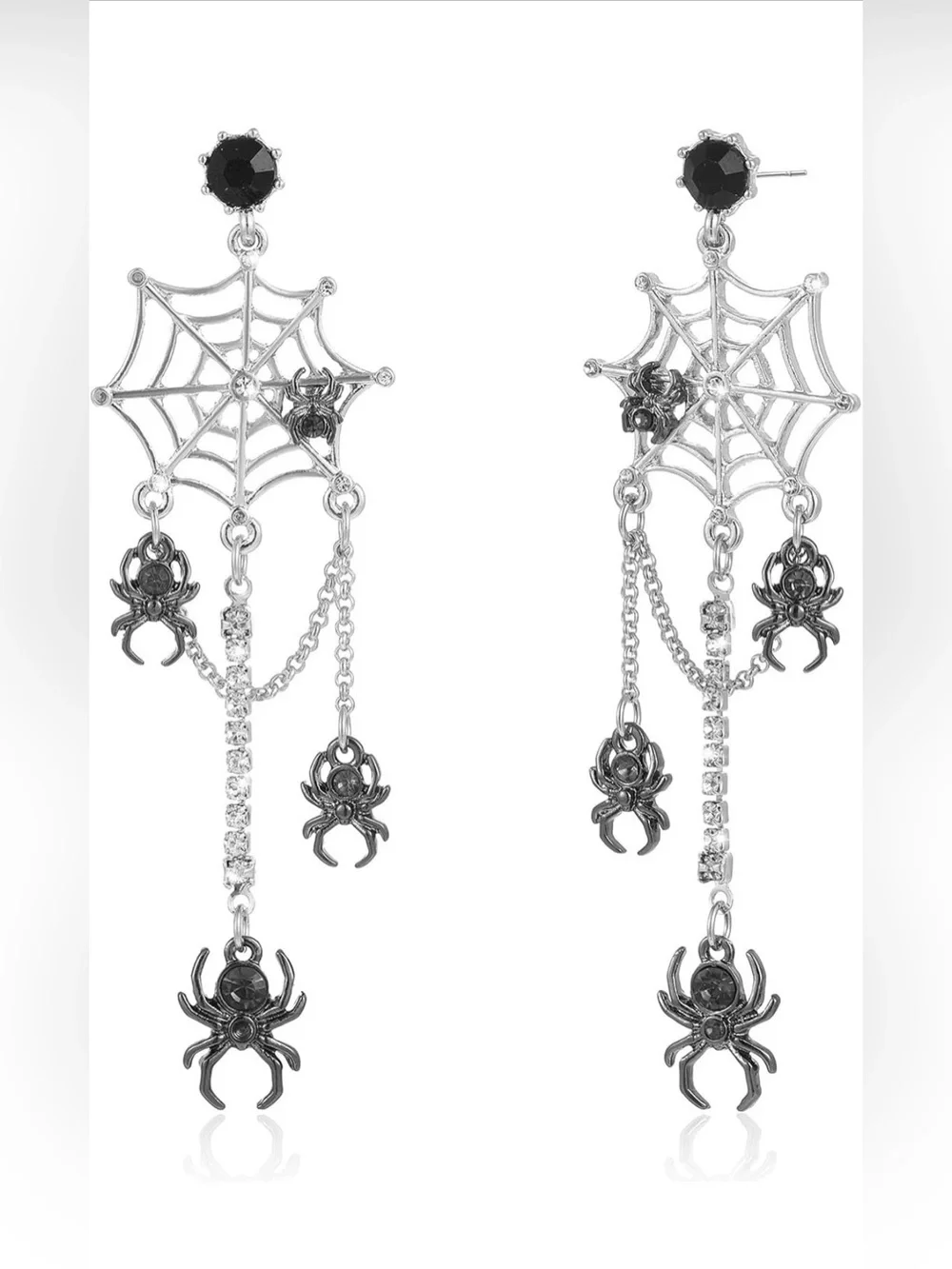 Gold Spiderweb Dangle Earrings with Black Accents